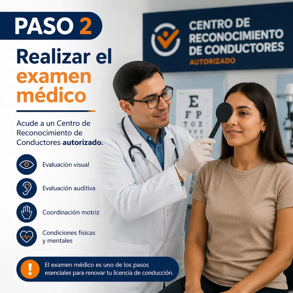 Paso 2 para renovar licencia de conducción: realizar examen médico en un Centro de Reconocimiento de Conductores CRC autorizado