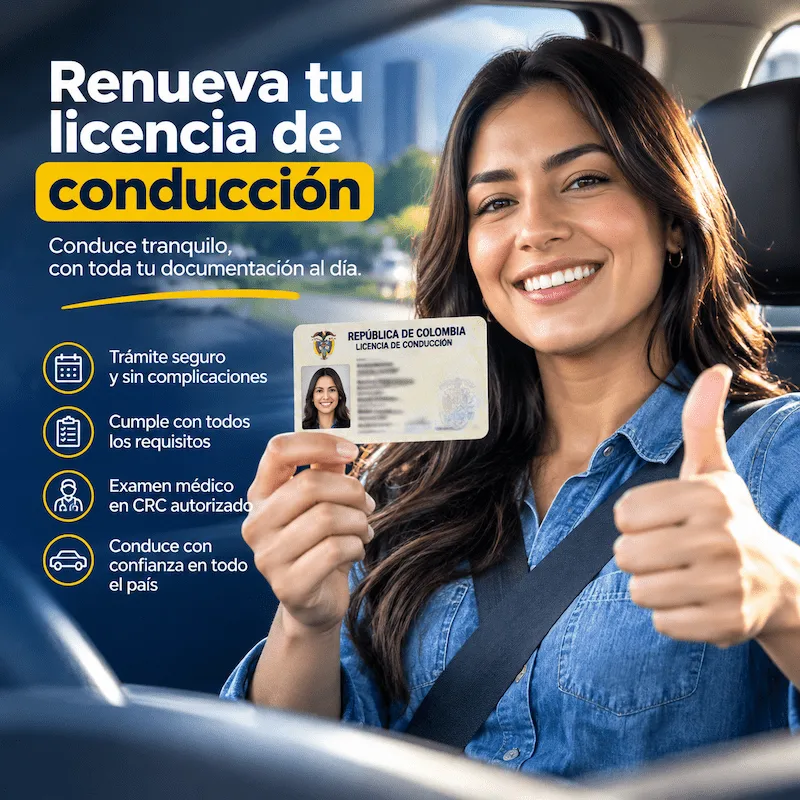 Renovación de licencia de conducción en Colombia con examen médico y requisitos del trámite