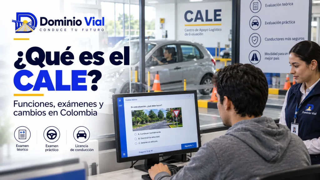 Aspirante presenta un examen teórico de conducción en una representación de un centro CALE en Colombia.